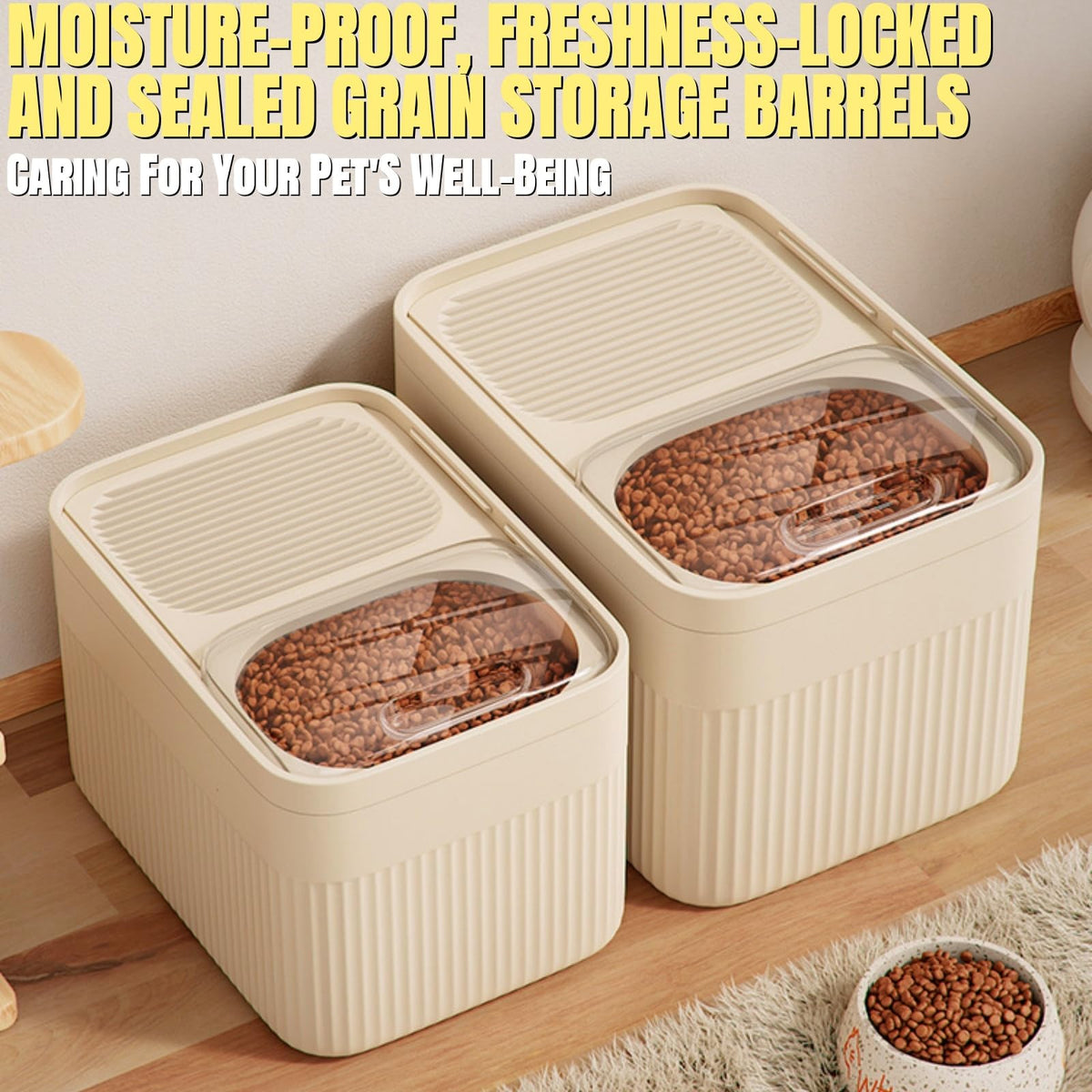 Airtight pet food storage container transparent lid