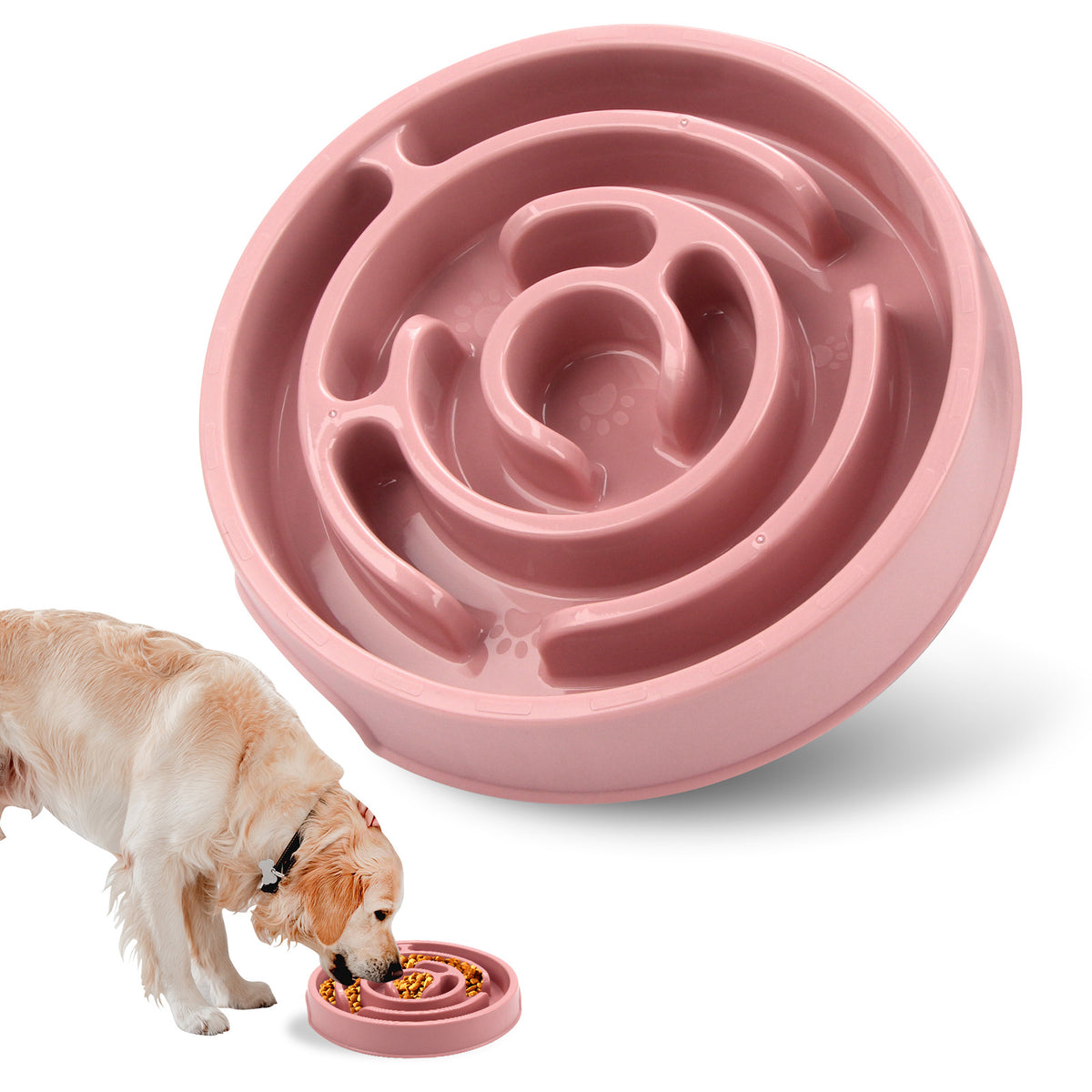 Slow feeder dog bowls blue pink and green