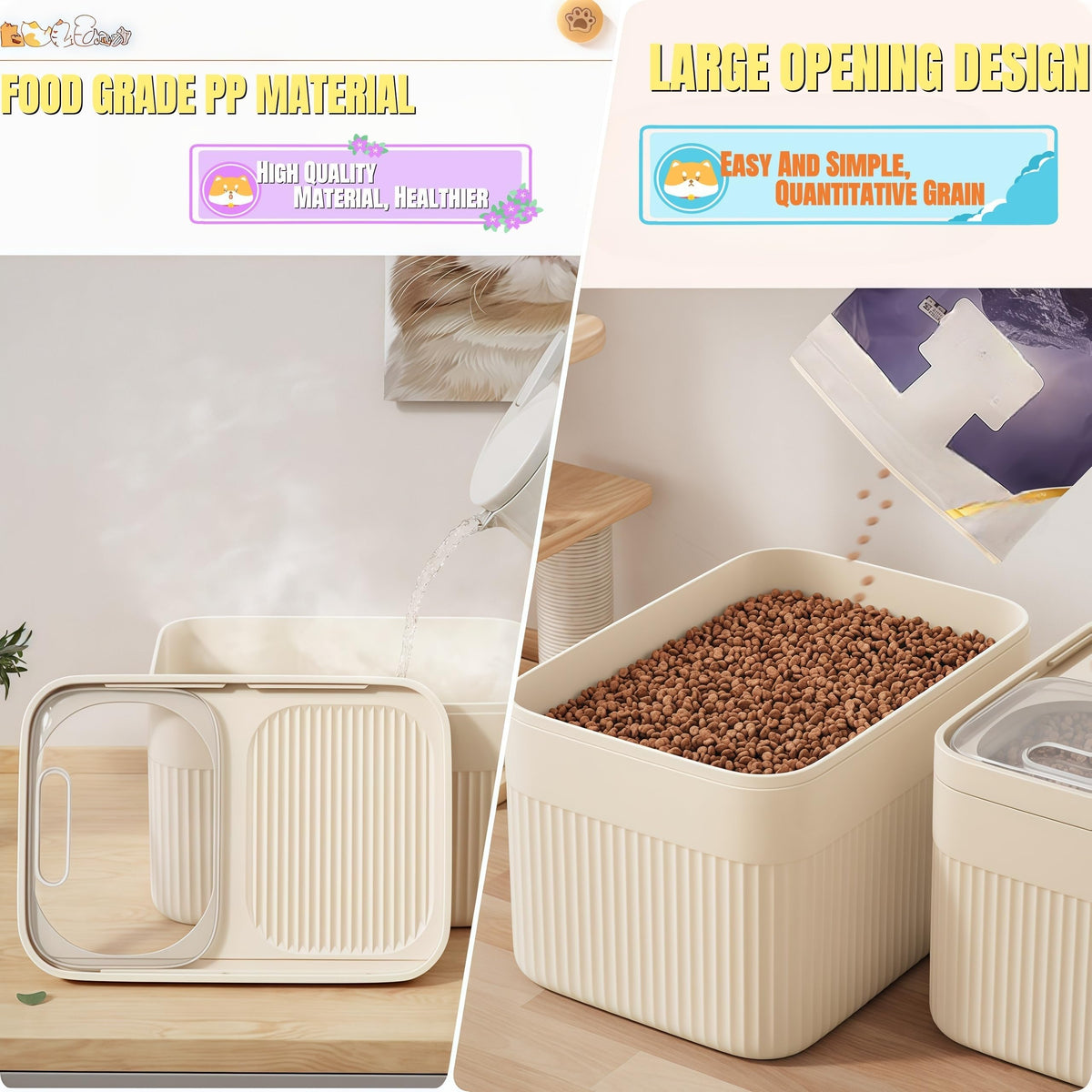 Airtight pet food storage container for dogs and cats