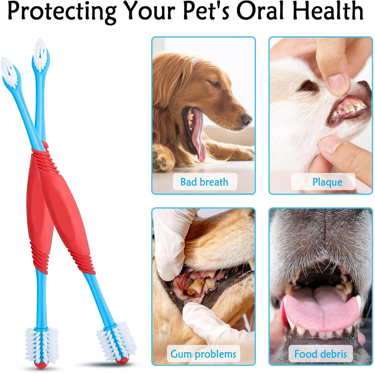 Pet dental care kit anti-slip rubber handle