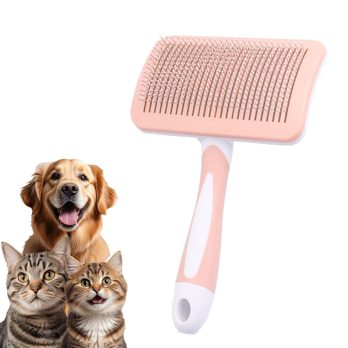 Self-cleaning slicker brush for pet grooming