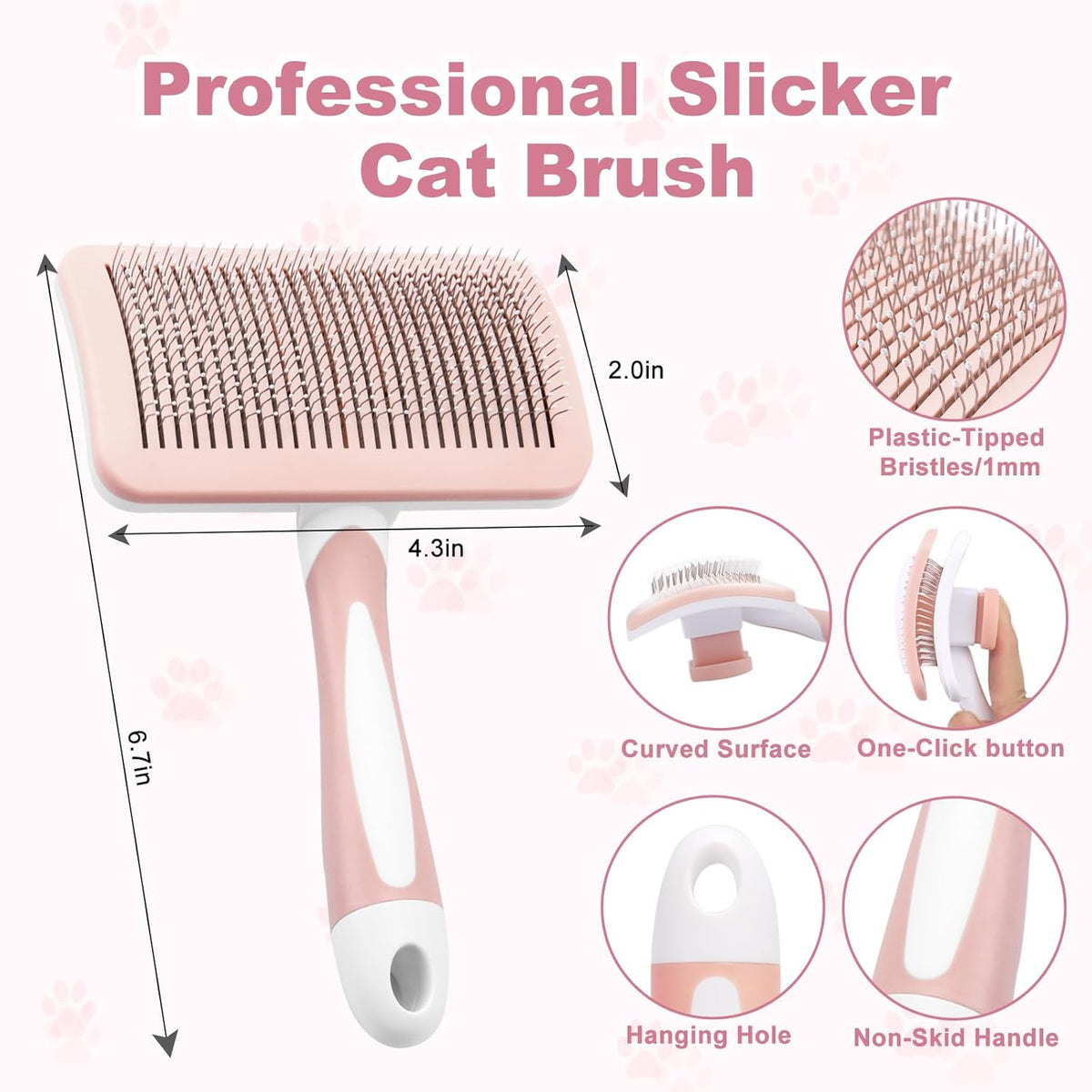 Self-cleaning slicker brush curved bristle design