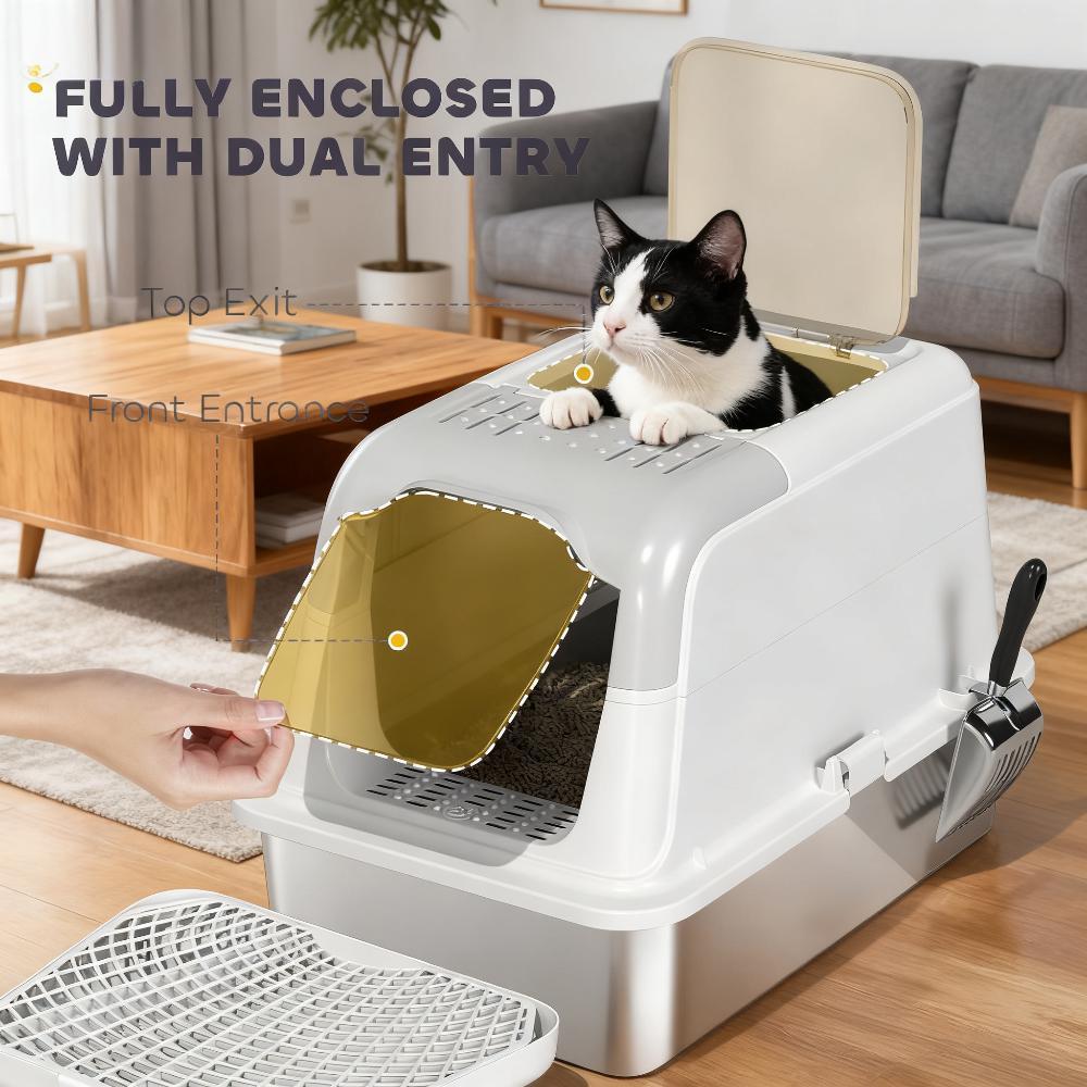 Cat litter box with front entrance