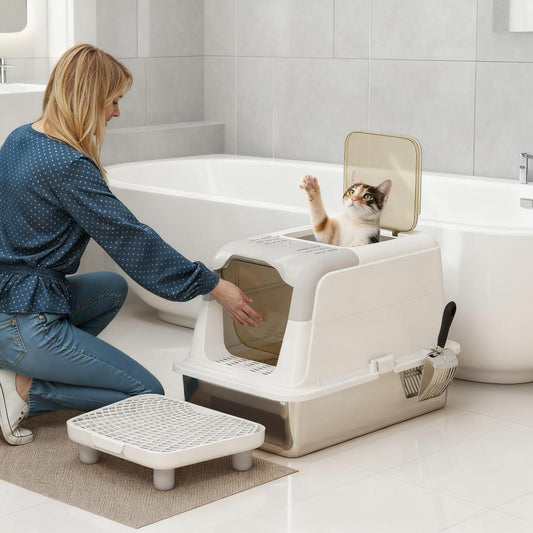 Cat litter box with scoop and deodorizer bag