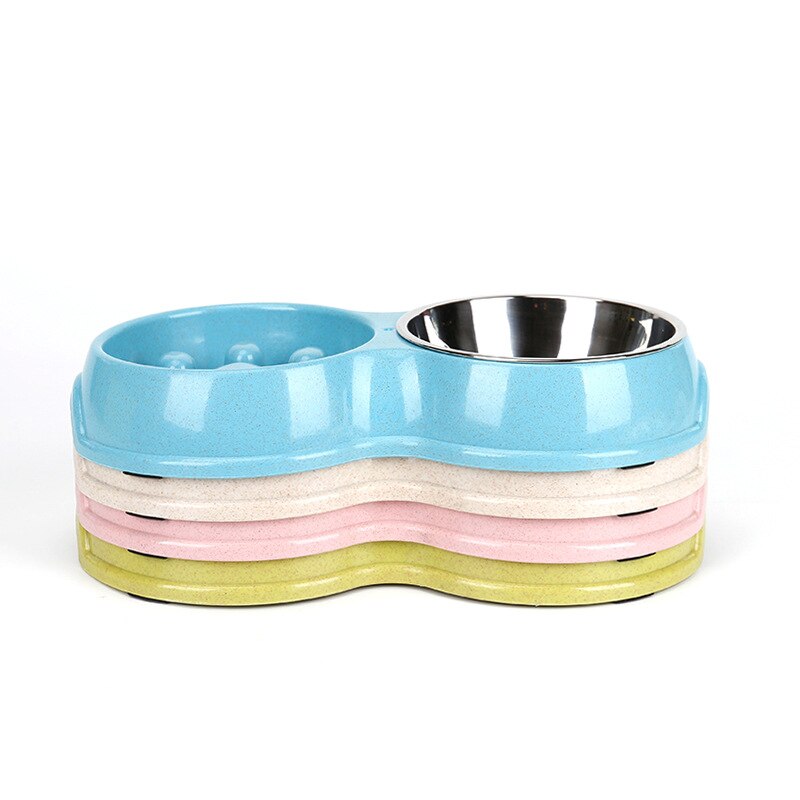Stainless steel double bowl pet tableware non-slip base