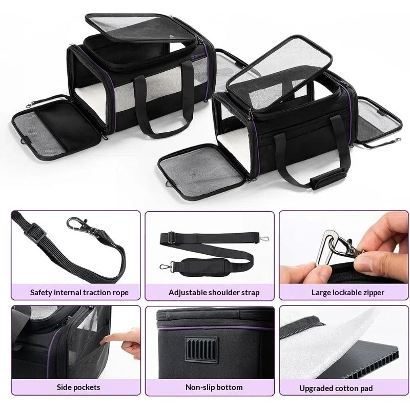Expandable pet carrier bag expanded design