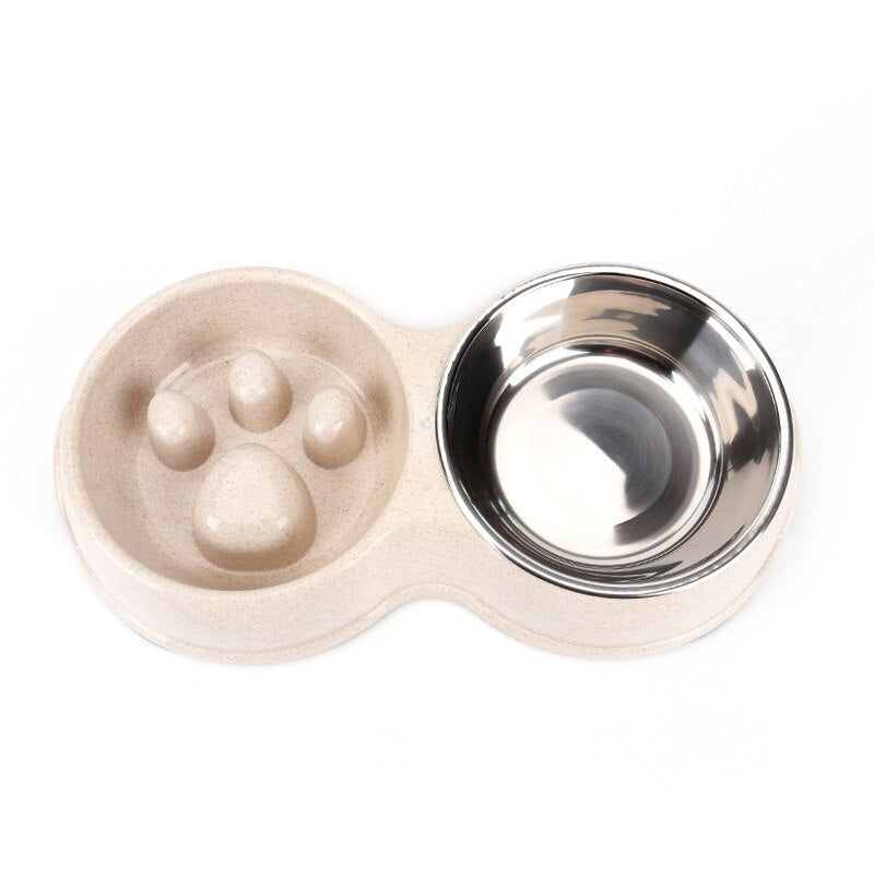 Stainless steel double bowl pet tableware