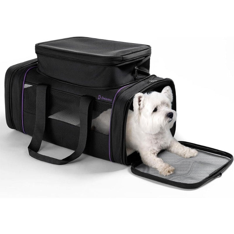 Expandable pet carrier bag black travel carrier