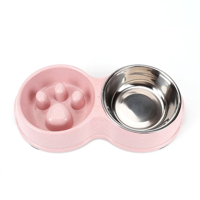 Stainless steel double bowl pet tableware for dogs
