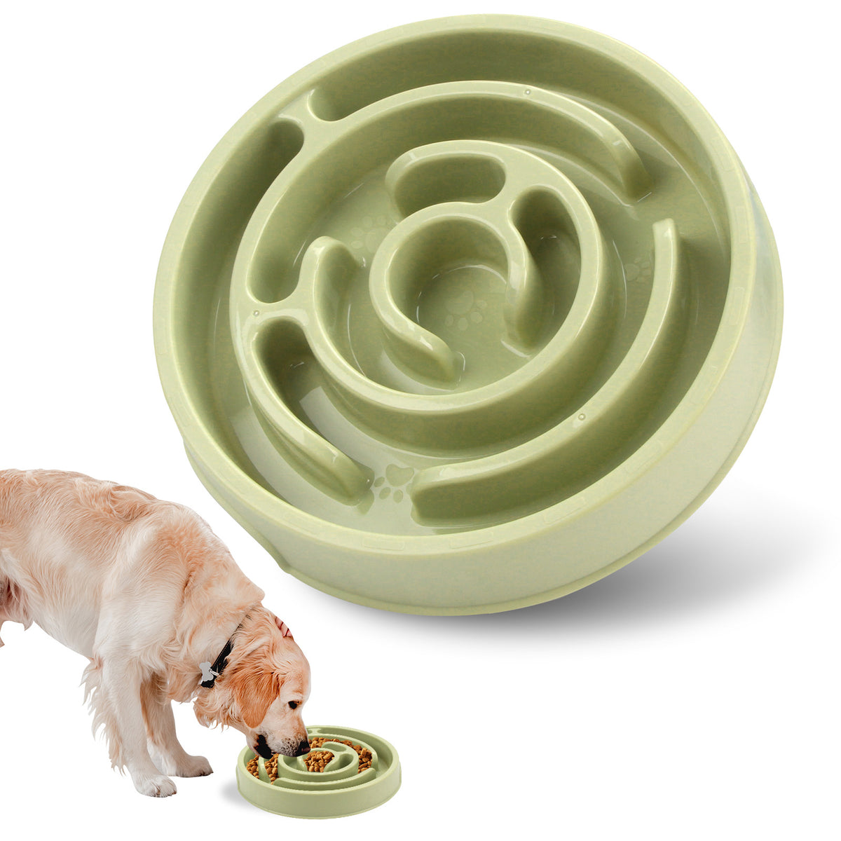 Slow feeder dog bowls blue pink and green