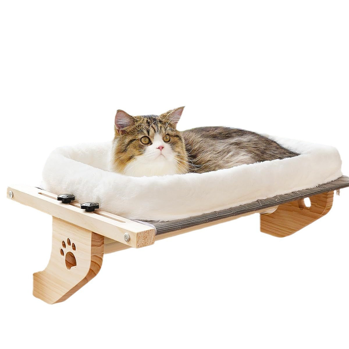 A cat relaxing on a window cat hammock, showcasing comfort and stylish design for feline sunbathing.